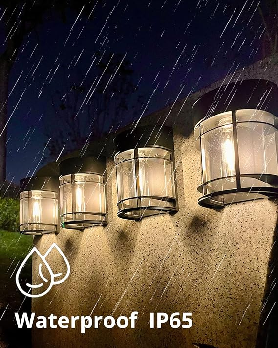 Solar Fence Lights Outdoor 8 Pack Deck Lights Solar Powered with Edison LED Bulbs, Waterproof, Outdoor for Garden Post Patio Backyard Decor