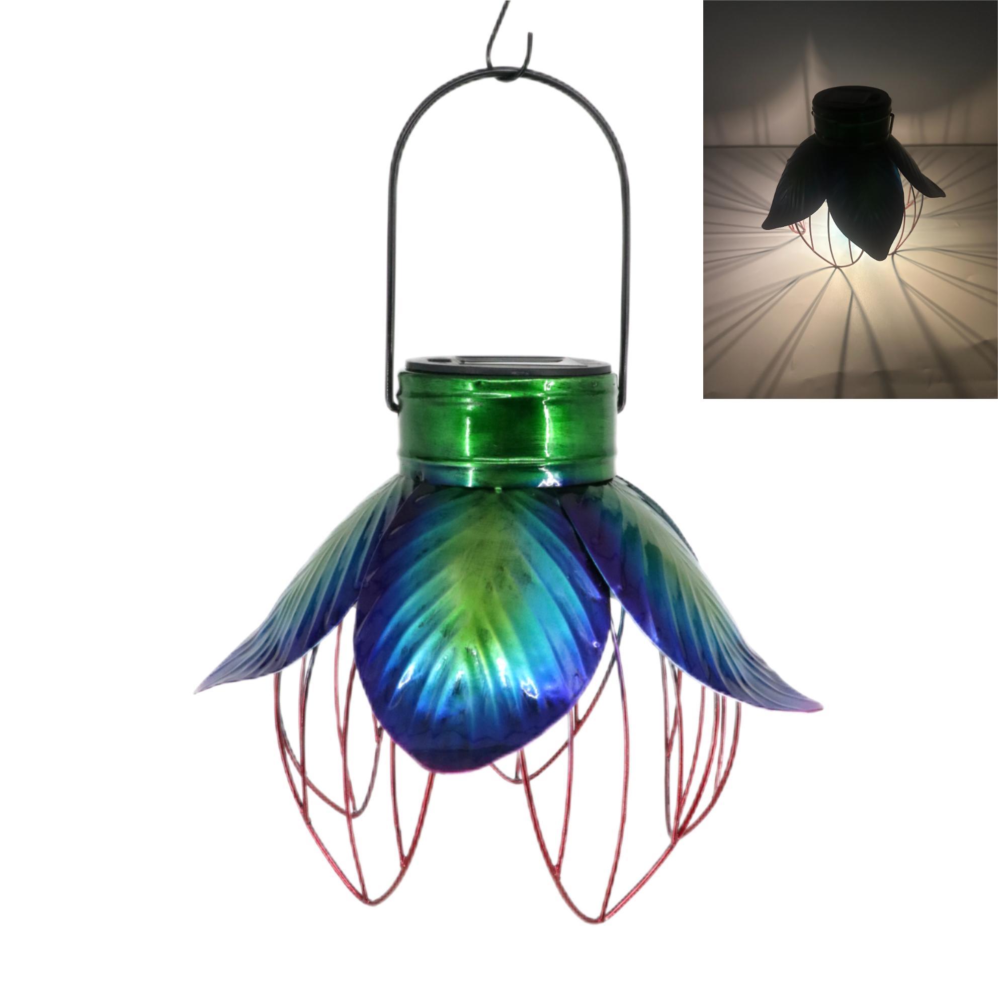 Hanging Solar Lights Outdoor Waterproof Metal Flower Pendant Lamp Decorative Solar Lantern for Garden Yard Decoration