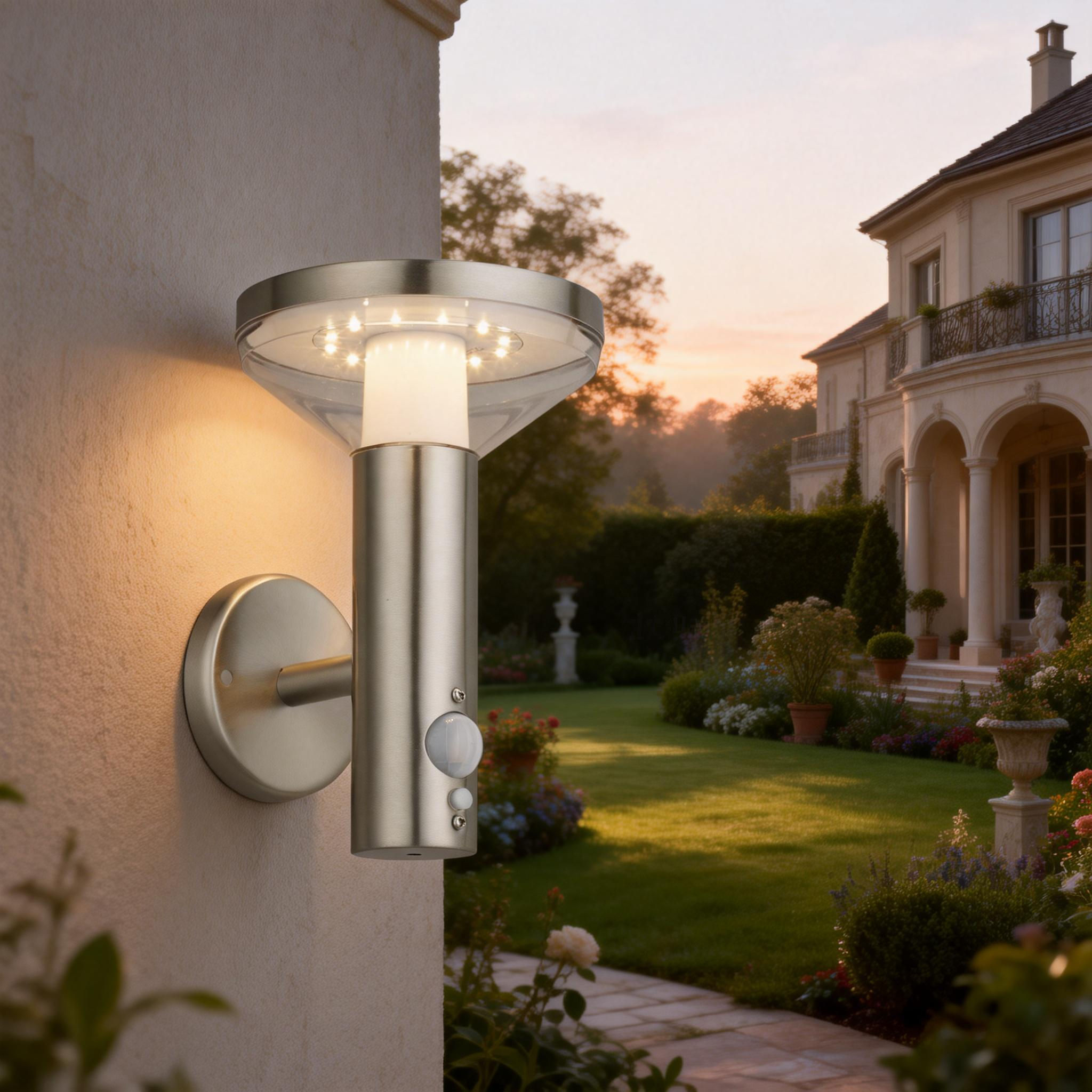Modern Stainless Steel Waterproof Motion Sensor Garden Outdoor Led Outside Wall Solar Light