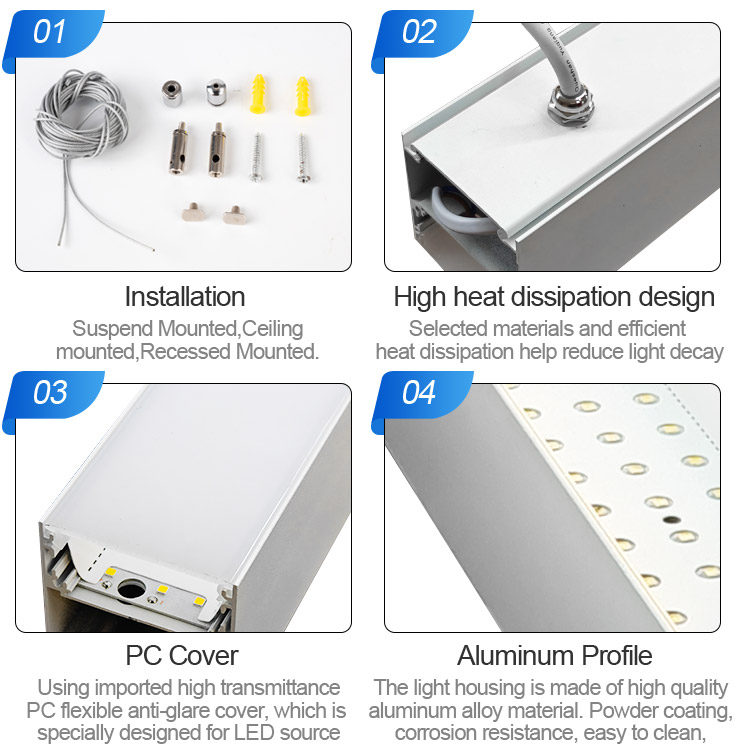 Minimalist Long Ip65 3000K/4000K/6000K Linear Led Pendant Light for Indoor and Outdoor Use
