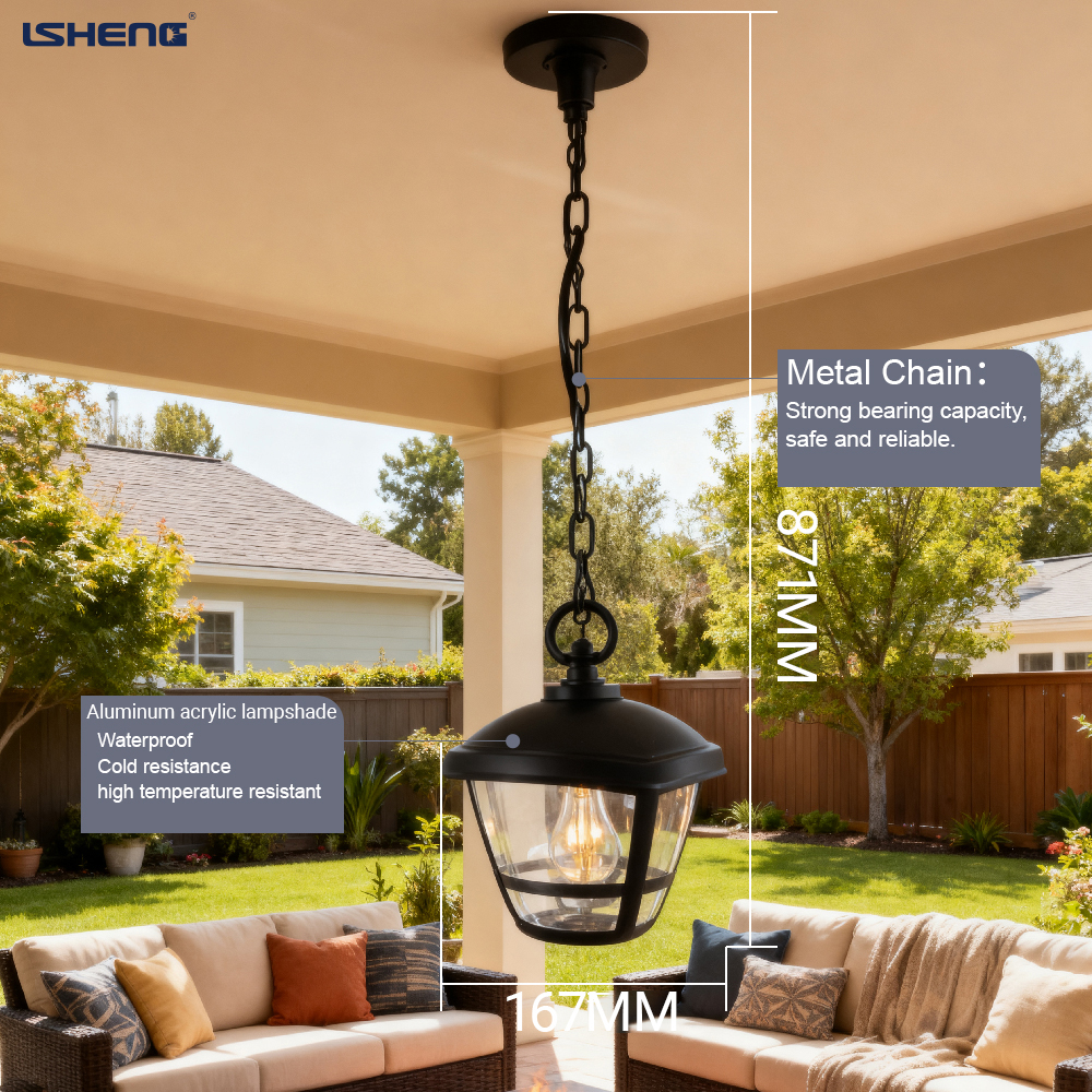 Modern Outdoor and Indoor Pendant Lamp with Plastic Shade E27 60w Waterproof Ceiling Lamp for Courtyard Balcony and Corridor