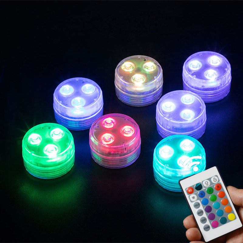 3 LEDs RGB IP68 Waterproof Swimming Pool Light Battery With 24 Key Remote Control for Vase Pond Aquarium Submersible Light