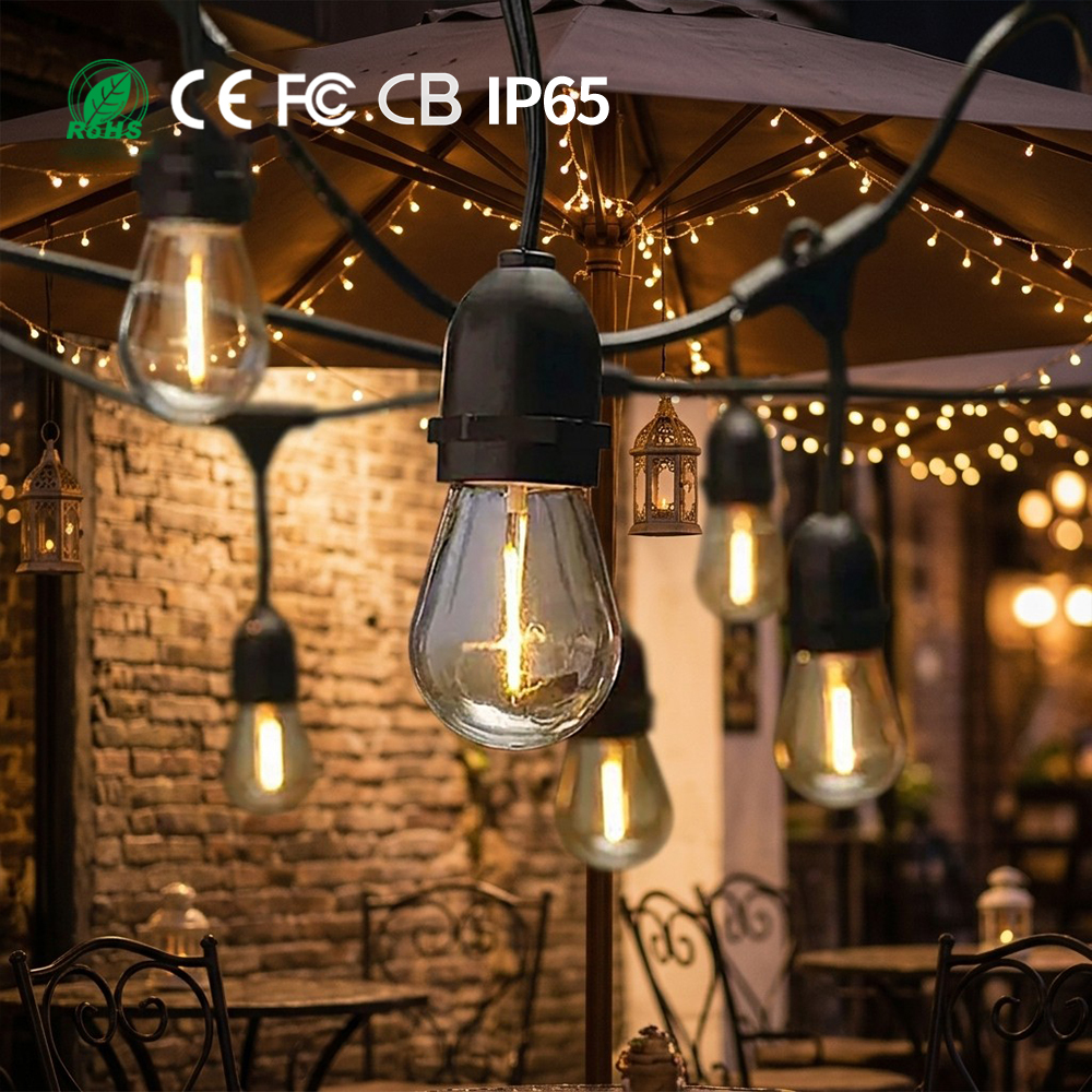Black Event Camp IP65 Waterproof Outdoor Festoon LED Decorative String E27 S14 Belt 10m Connectable Remote Control Parties