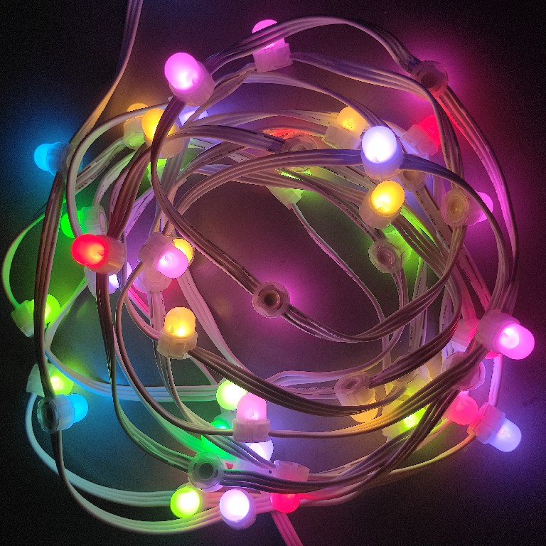 DC24V 0.25W RGBIC IP67 Milky White Outdoor 50pcs/string Led Christmas String Lights For Holiday Decoration