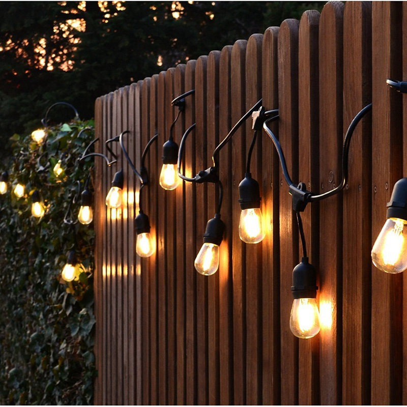 Solar Led Light Outdoor 10m 20m 30m E27 S14 Filament Commercial Grade Waterproof Garden Festoon String Lights