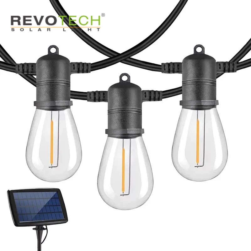 Top Quality Bulb Solar Power 15led 48ft Festoon String Lights Extendable Outdoor Commercial Hanging Sockets String Lights