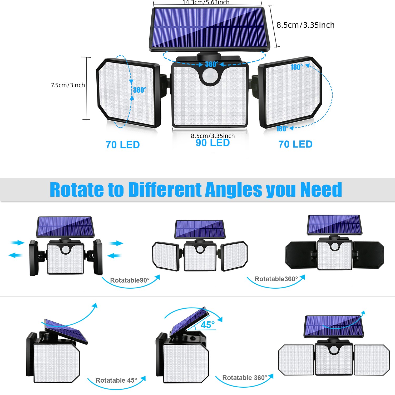 2 Packs LED Solar Motion Sensor Outdoor Wall Lights &amp; Spotlights Rotatable IP65 Waterproof for Garden Front Door Yard