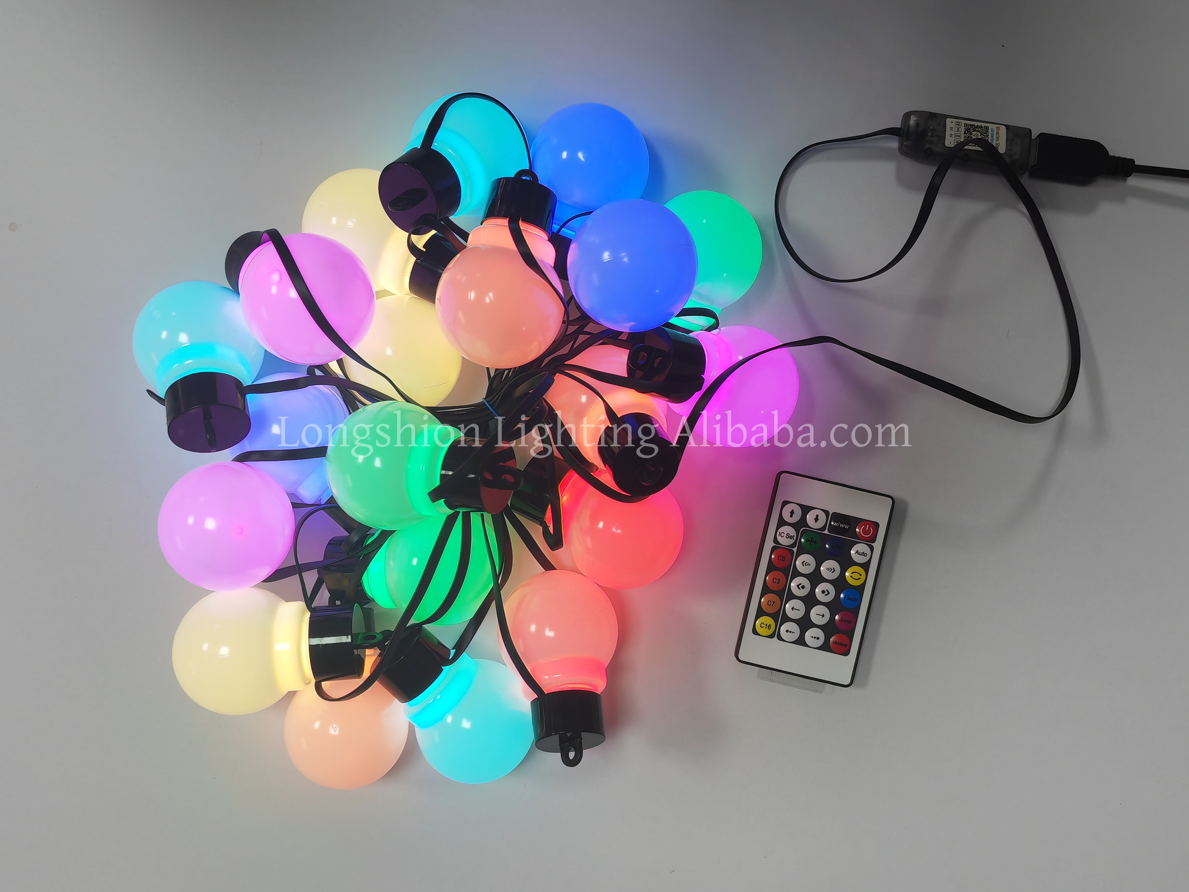 Longshine Customized Smart RGB LED Christmas Festoon String Home Lighting IP65 Waterproof Clear Glass Milky Ball Bulb APP Remote