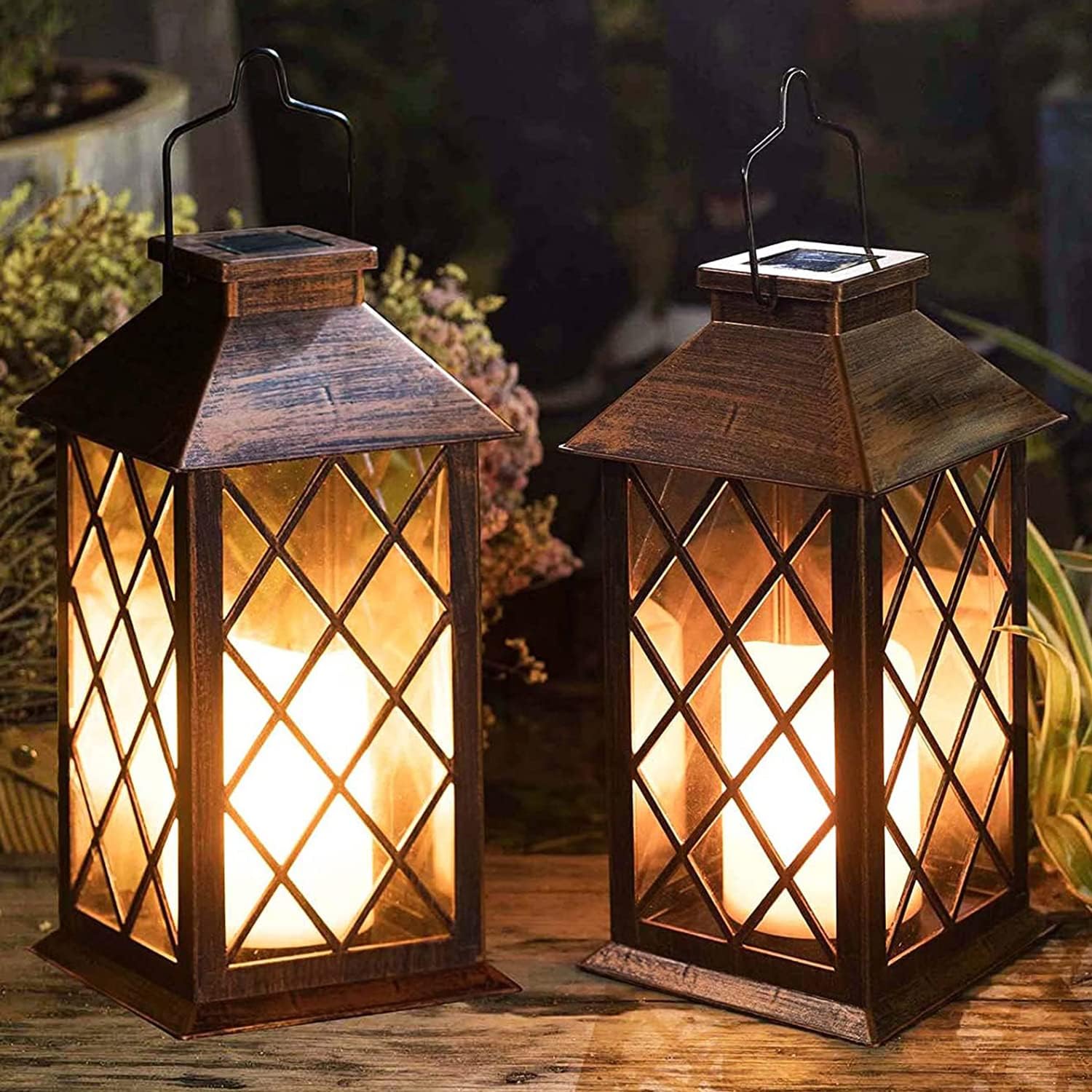 Solar Lanterns Outdoor Waterproof Hanging Durable Flickering Flameless Candles Garden Patio Front Porch Backyard Balcony