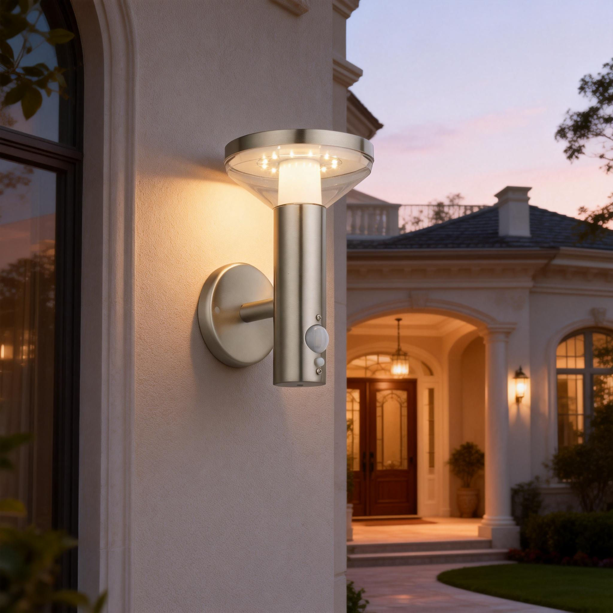 Modern Stainless Steel Waterproof Motion Sensor Garden Outdoor Led Outside Wall Solar Light