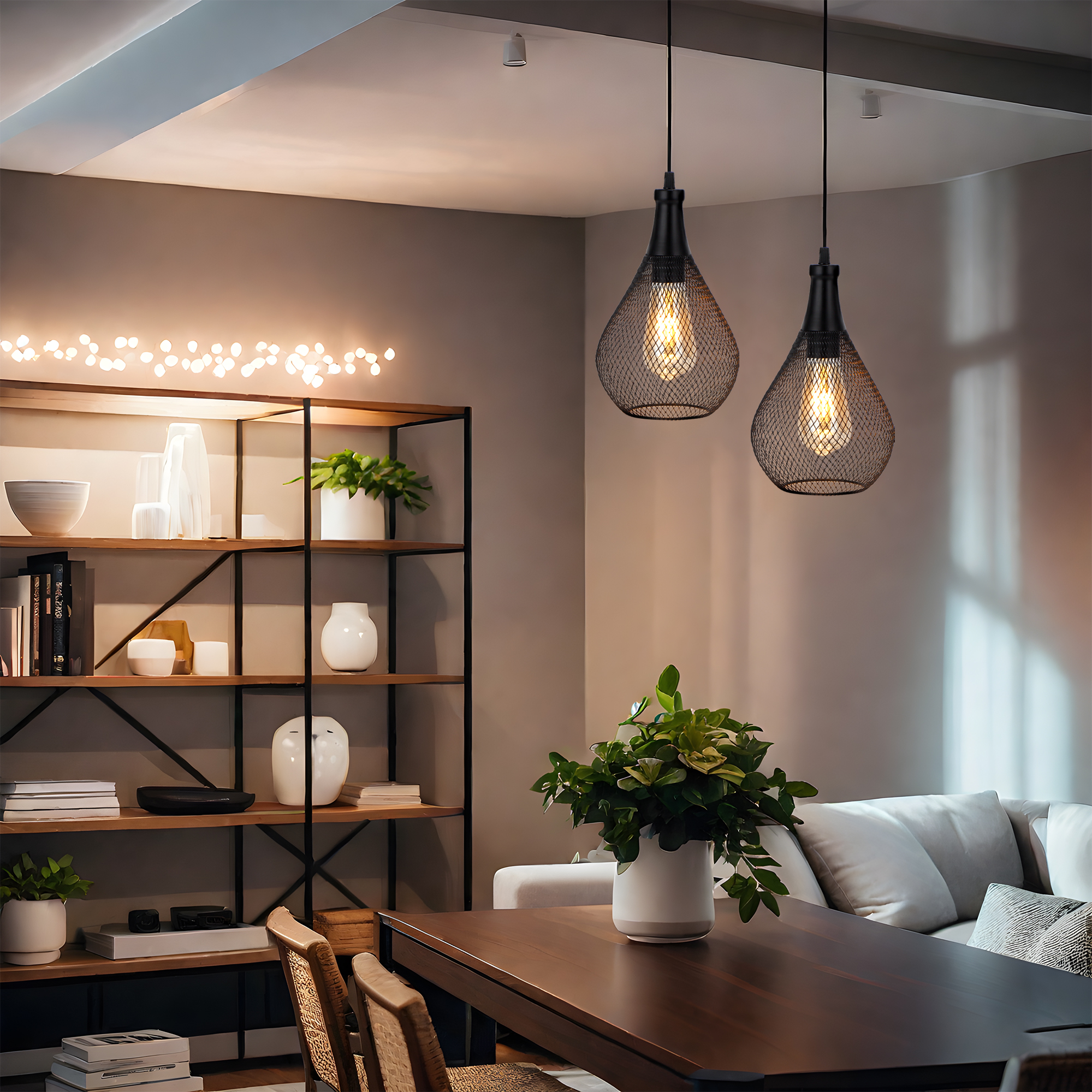 Industrial Style Hanging Battery Pendant Lamp Metal Mesh Outdoor Lamp With Timing Function