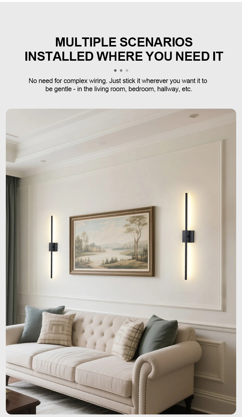 Dimmable Wall Sconces With Remote Control 350 Rotate 3000K LED Wireless 6000mAh Battery Operated 8W Line Wall Lamp