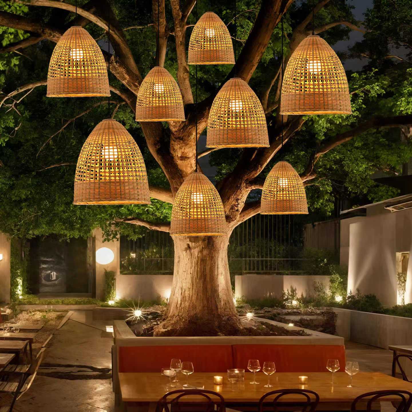 Modern Outdoor Waterproof Bamboo Woven Pendant Light with Project Installation for Living Room Decoration