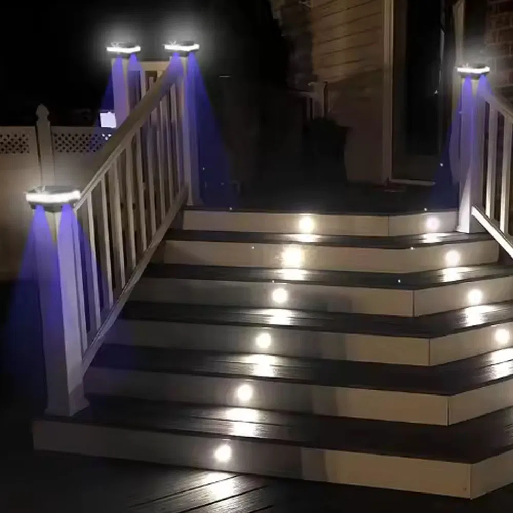 Opulent White and Black Solar Deck Patio Light with 300 Lumen Long Time Autonomy LED Source Post Cap &amp; Garden Light