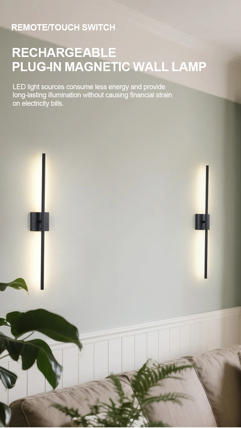 Dimmable Wall Sconces With Remote Control 350 Rotate 3000K LED Wireless 6000mAh Battery Operated 8W Line Wall Lamp