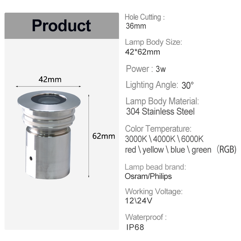 Source Factory Mini 3W LED Inground Light 304 Stainless Steel IP68 Waterproof High Power Landscape Buried Well Lamp Wholesale