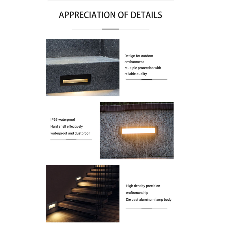 3W Warm LED Stair Step Light Deck Wall Lamp Body with Die-Cast Aluminum Hidden Installation Outdoor Waterproof LED Wall Light