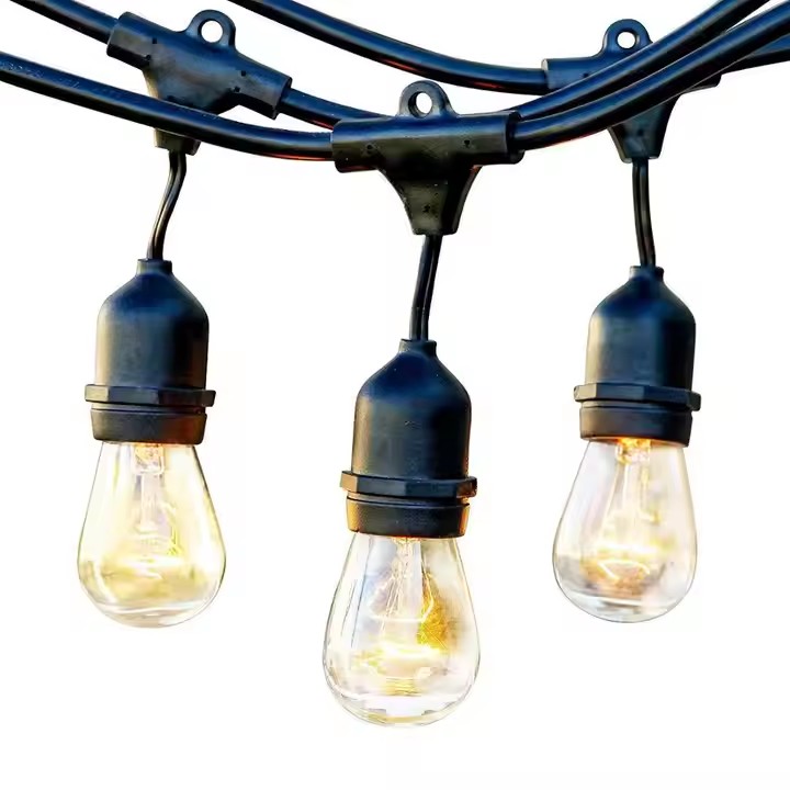 Supplier E27 48ft S14 A60 20m 100m Festoon Light Solar Holiday Garden Patio Cafe Decorative Waterproof Outdoor LED String Light