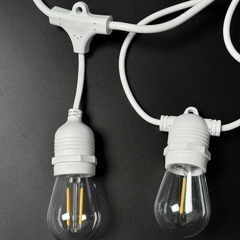 Waterproof 48FT S14 LED Festoon Outdoor Globe Patio Pergola Deck Party String Lights White Cord