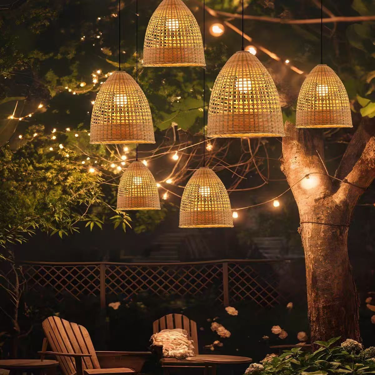 Modern Outdoor Waterproof Bamboo Woven Pendant Light with Project Installation for Living Room Decoration