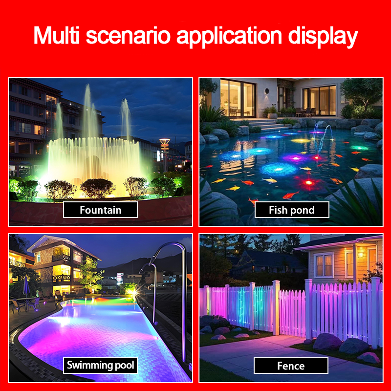 Outdoor Patio Solar Pool Light RGB Color-Changing ABS Rechargeable IP68 Waterproof Remote Control Dimmable Backyard Pond Light