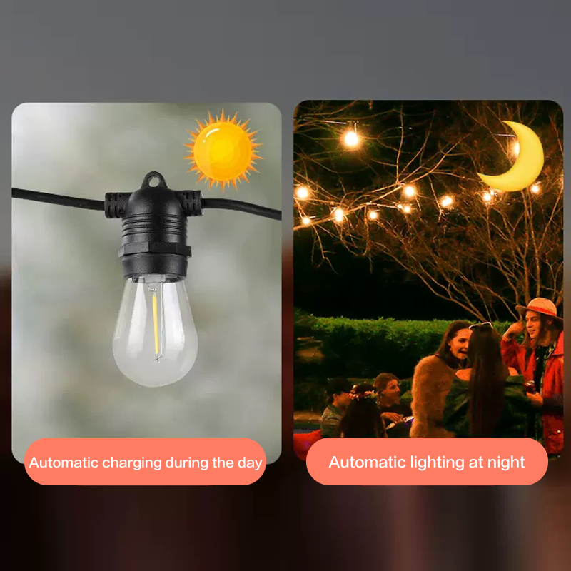Top Quality Bulb Solar Power 15led 48ft Festoon String Lights Extendable Outdoor Commercial Hanging Sockets String Lights