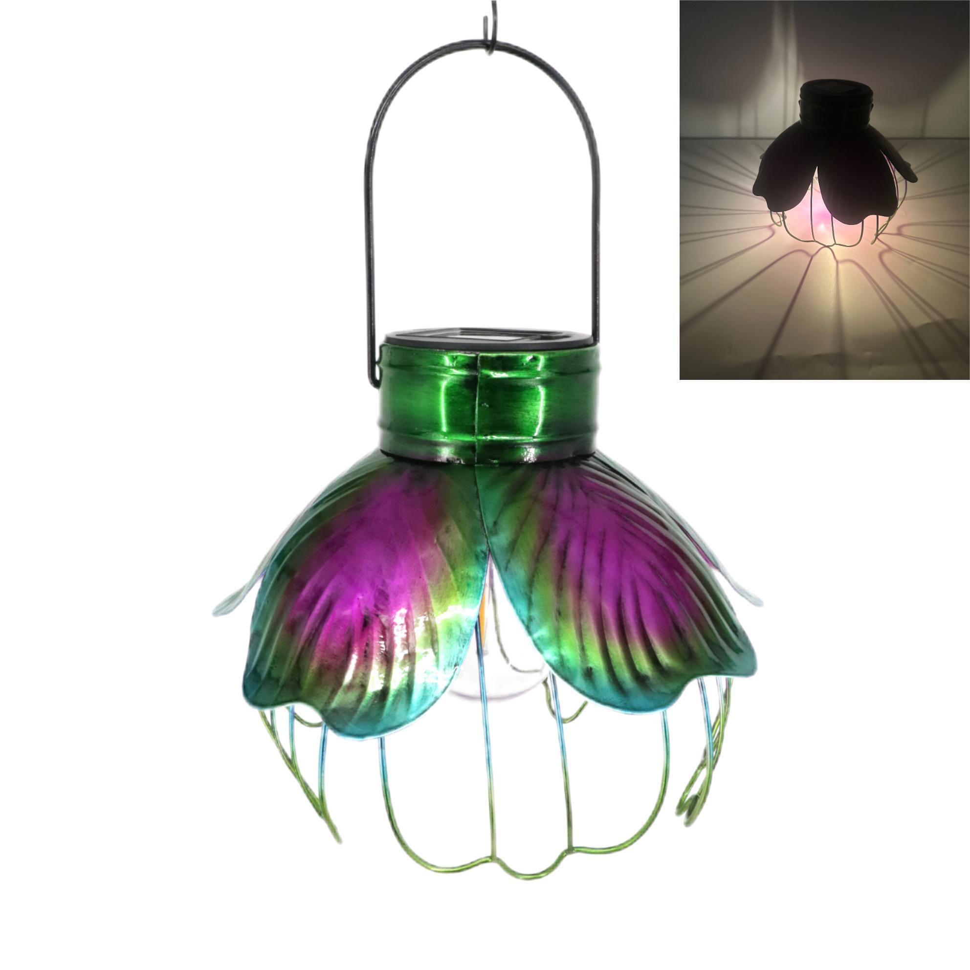 Hanging Solar Lights Outdoor Waterproof Metal Flower Pendant Lamp Decorative Solar Lantern for Garden Yard Decoration