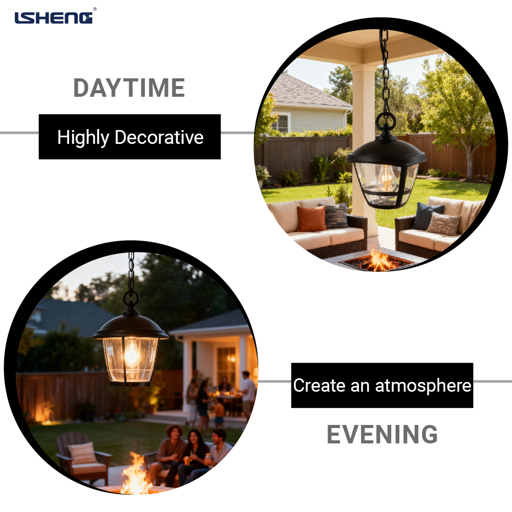 Modern Outdoor and Indoor Pendant Lamp with Plastic Shade E27 60w Waterproof Ceiling Lamp for Courtyard Balcony and Corridor