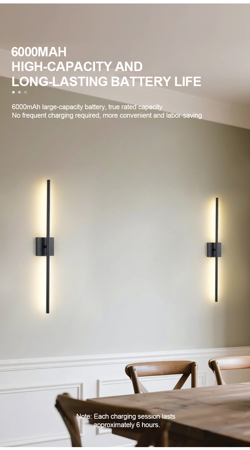Dimmable Wall Sconces With Remote Control 350 Rotate 3000K LED Wireless 6000mAh Battery Operated 8W Line Wall Lamp