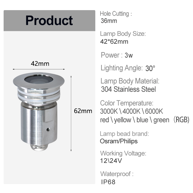 Source Factory Mini 3W LED Inground Light 304 Stainless Steel IP68 Waterproof High Power Landscape Buried Well Lamp Wholesale