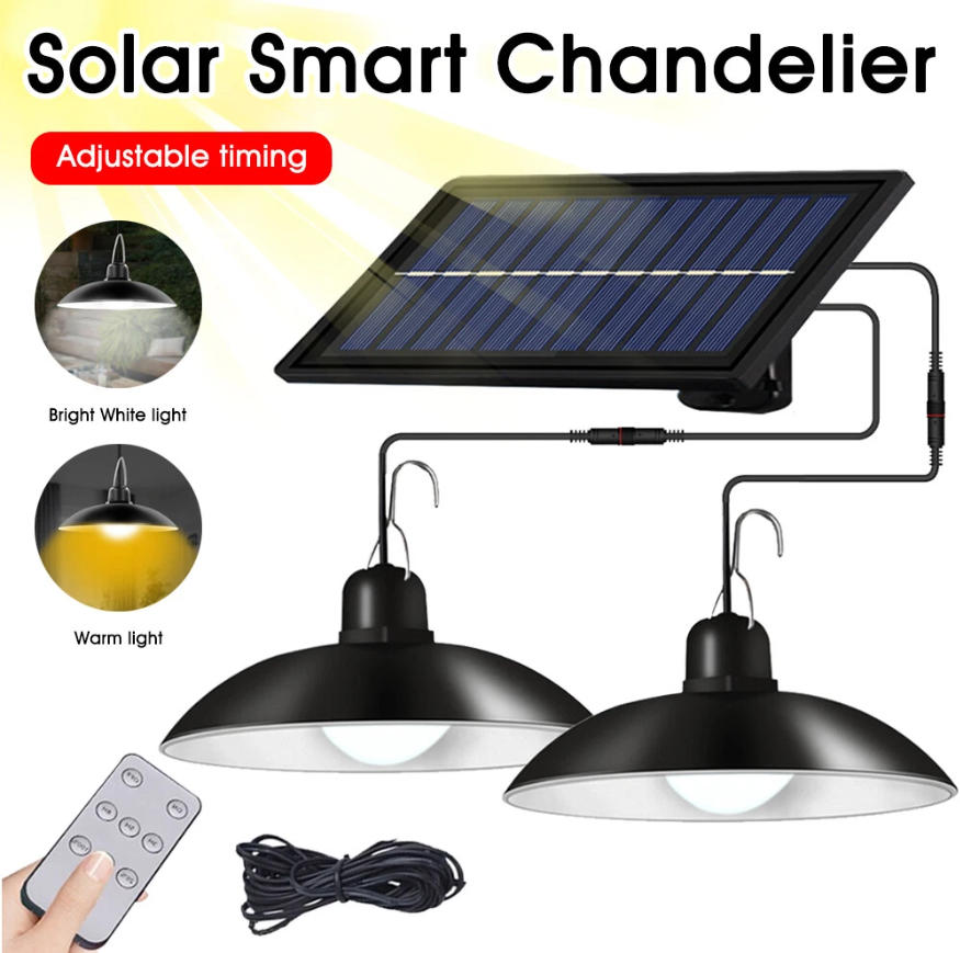 Remote Control Solar LED Pendant Light Outdoor/Indoor Double Head Motion Sensor 100LM IP65 Waterproof DC 3 Lighting Modes