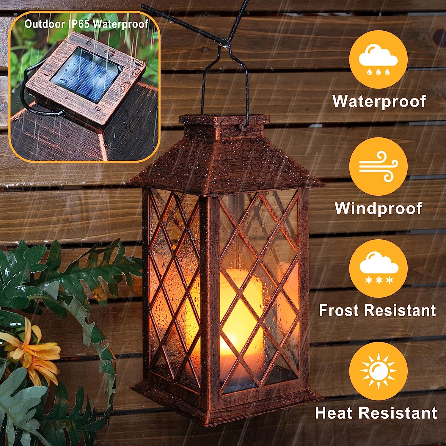 Solar Lanterns Outdoor Waterproof Hanging Durable Flickering Flameless Candles Garden Patio Front Porch Backyard Balcony