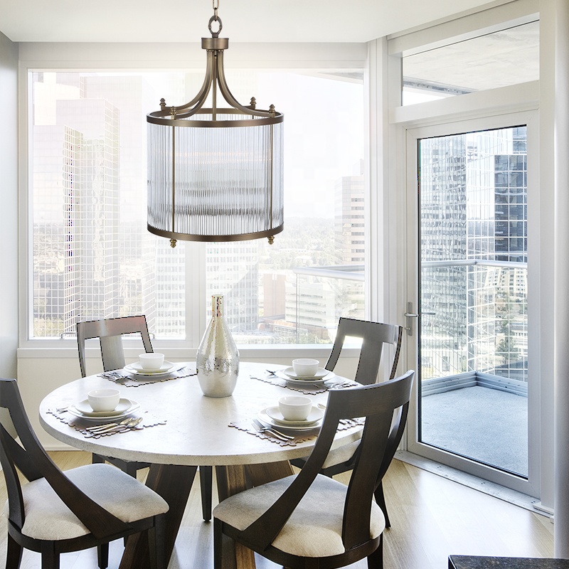 Vintage Modern Brass Cylindrical Lantern 4 Light Crystal Hanging Lamps for Dining Room Porch
