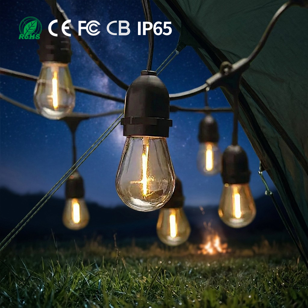 Black Event Camp IP65 Waterproof Outdoor Festoon LED Decorative String E27 S14 Belt 10m Connectable Remote Control Parties