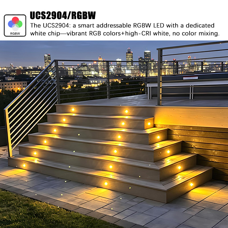 Low Voltage 24V Outdoor Waterproof Step Stair Lights Dimmable Timer RGBW UCS2904 Recessed LED Deck Lights