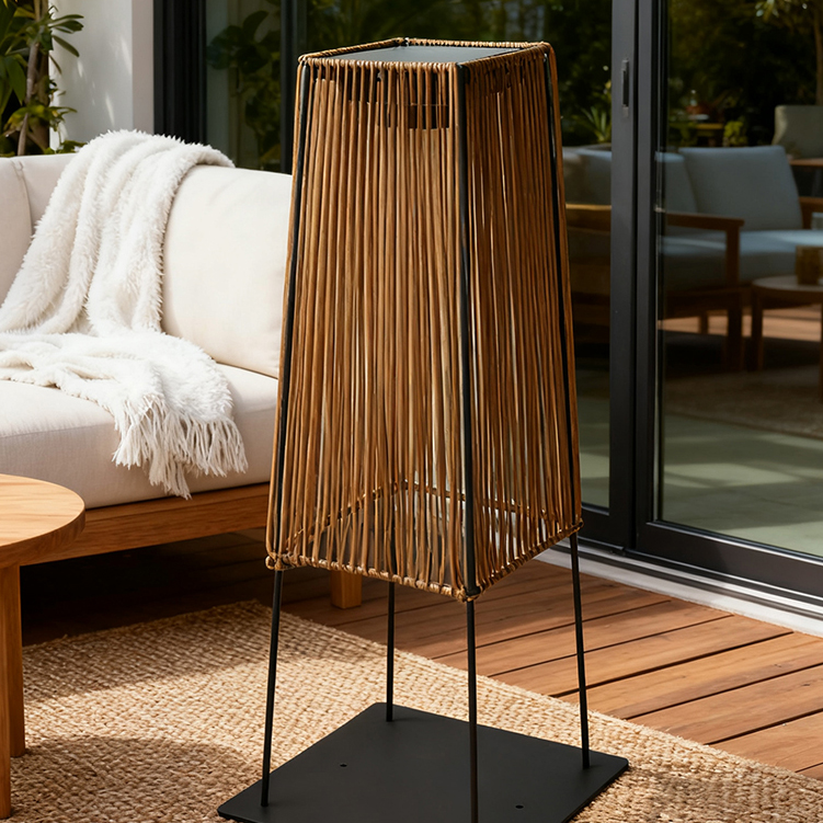 Solar Floor Lamp Outdoor Solar Powered Lantern for Patio Waterproof Rattan Deck Lights for Porch Yard Garden Lawn Pathway