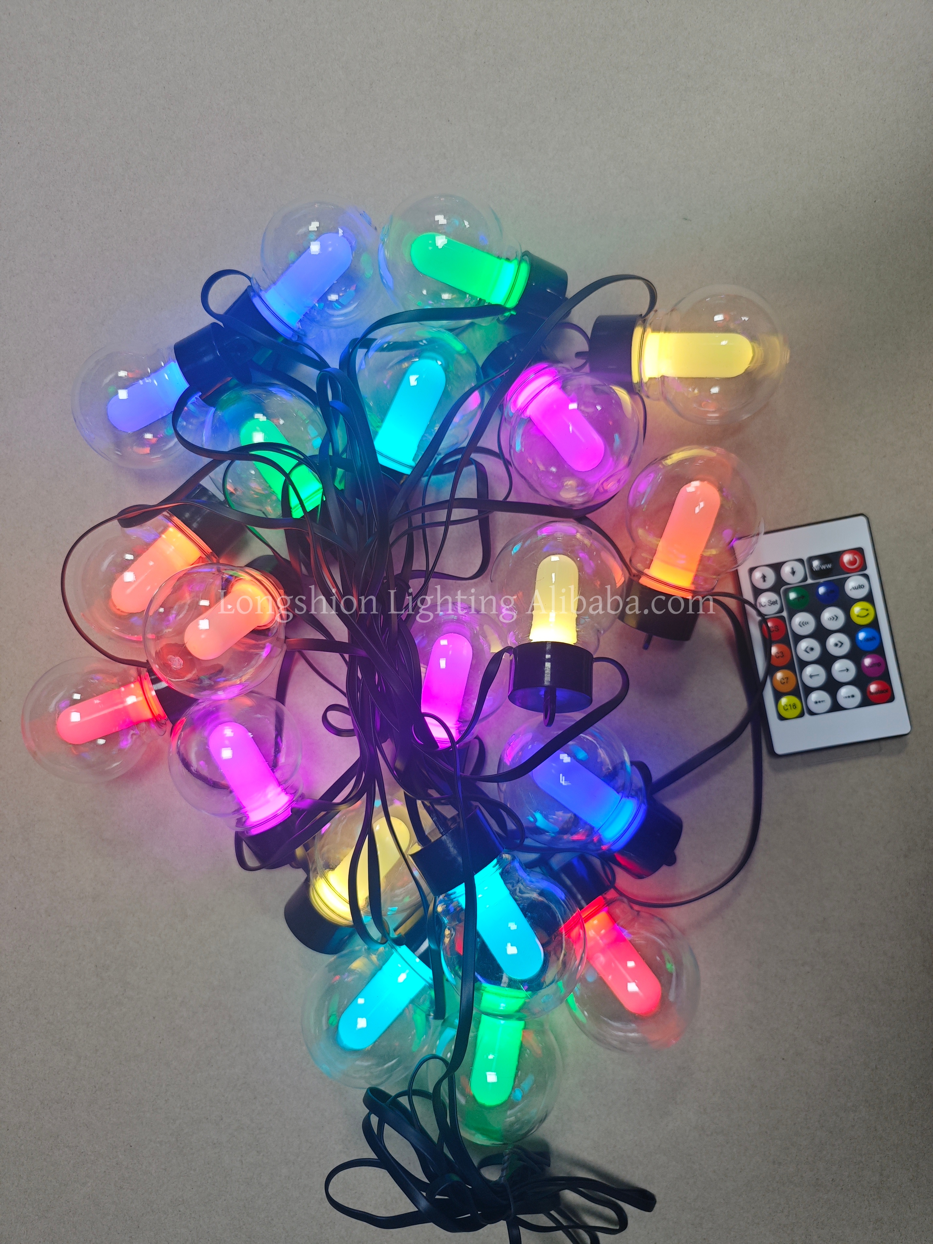 Longshine Customized Smart RGB LED Christmas Festoon String Home Lighting IP65 Waterproof Clear Glass Milky Ball Bulb APP Remote