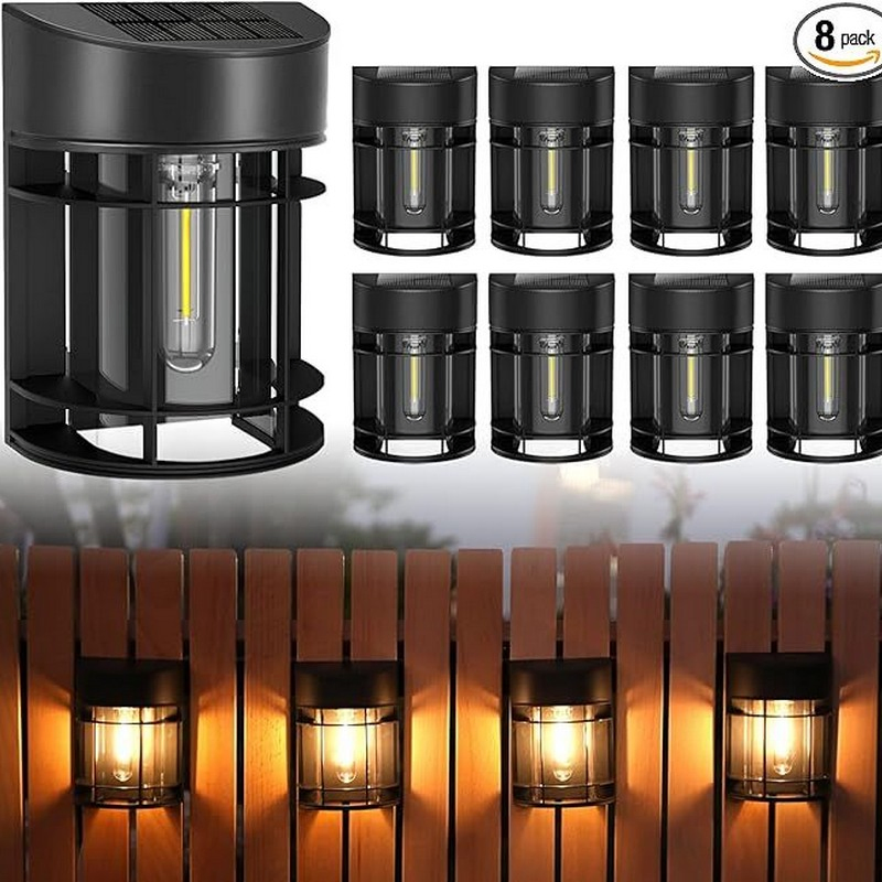 Solar Fence Lights Outdoor 8 Pack Deck Lights Solar Powered with Edison LED Bulbs, Waterproof, Outdoor for Garden Post Patio Backyard Decor