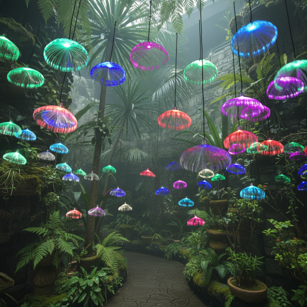 Holiday Event Outdoor Christmas Fiber Optic Pendant Light Jellyfish Lamp for Weeding Decoration Christmas Holiday