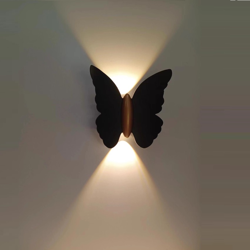 3D Black or White butterfly Design Lights up and Down 6W LED Wall Lamp Light Fixture for Outdoor Courtyard
