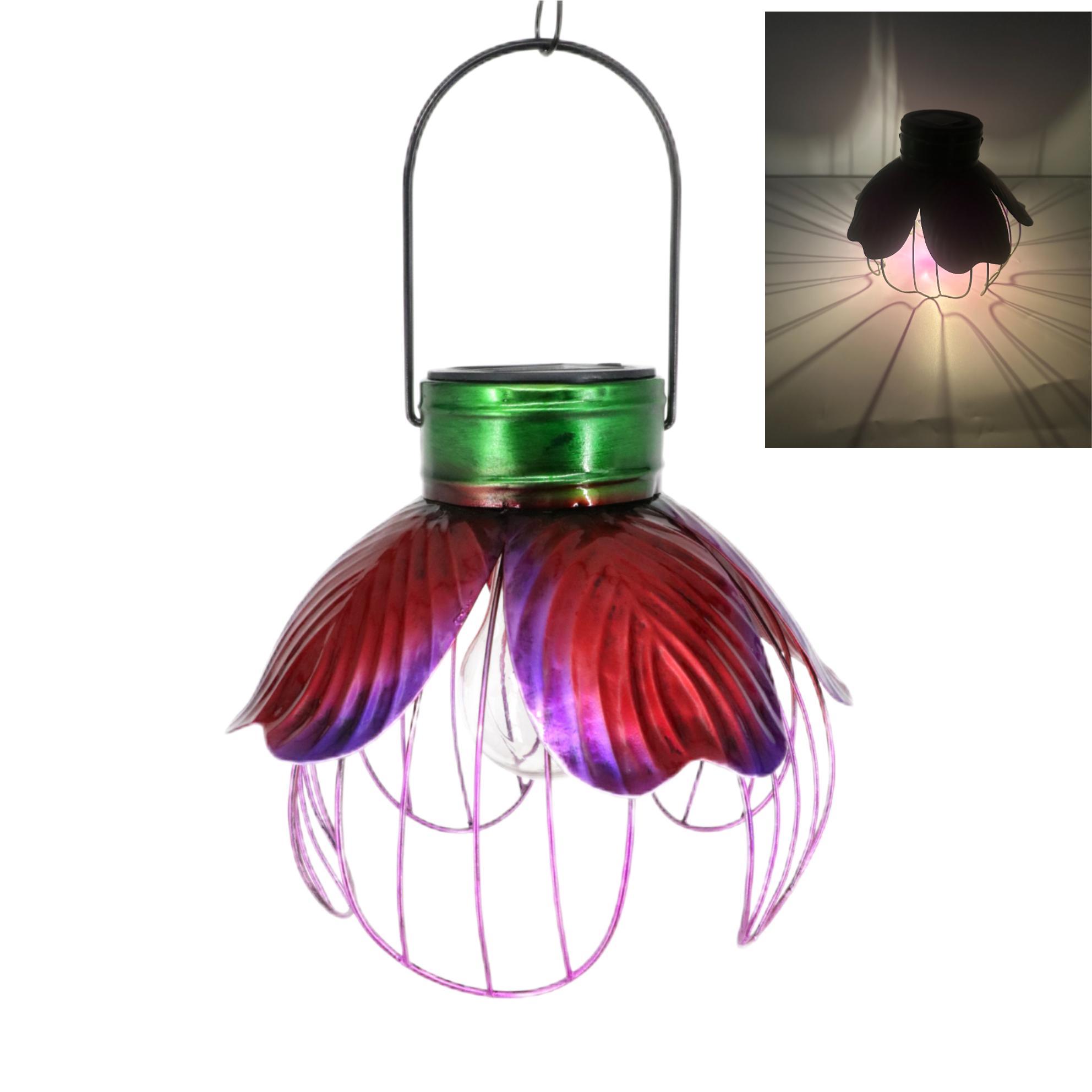 Hanging Solar Lights Outdoor Waterproof Metal Flower Pendant Lamp Decorative Solar Lantern for Garden Yard Decoration