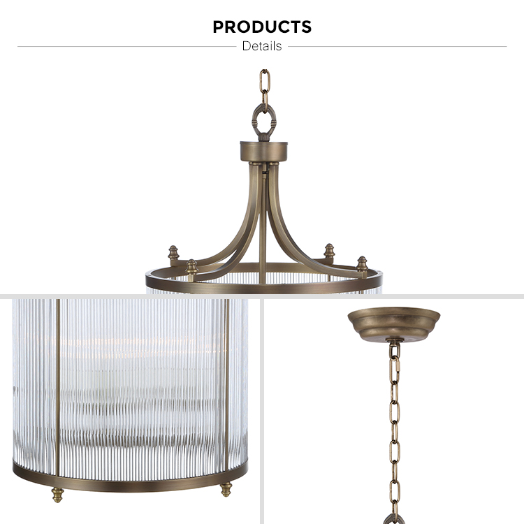 Vintage Modern Brass Cylindrical Lantern 4 Light Crystal Hanging Lamps for Dining Room Porch