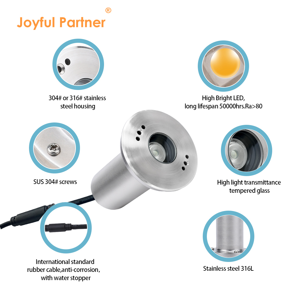 Factory IP68 Swimming Pool Lights 316 Stainless Steel Submersible Recessed 1W Warm White LED Underwater Pond Spa Lighting