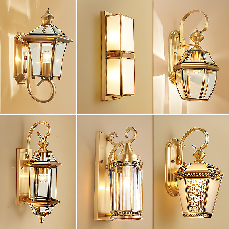 Outdoor LED Wall Lantern Vintage Brass Waterproof Tempered Glass Victorian Style Wall Sconce Porch Patio Villa Exterior Home