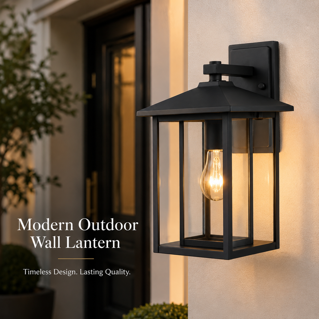 Modern Black Outdoor Wall Lantern E26 E27 Waterproof Exterior Wall Sconce Clear Glass Porch Light for Patio Garden Garage Villas