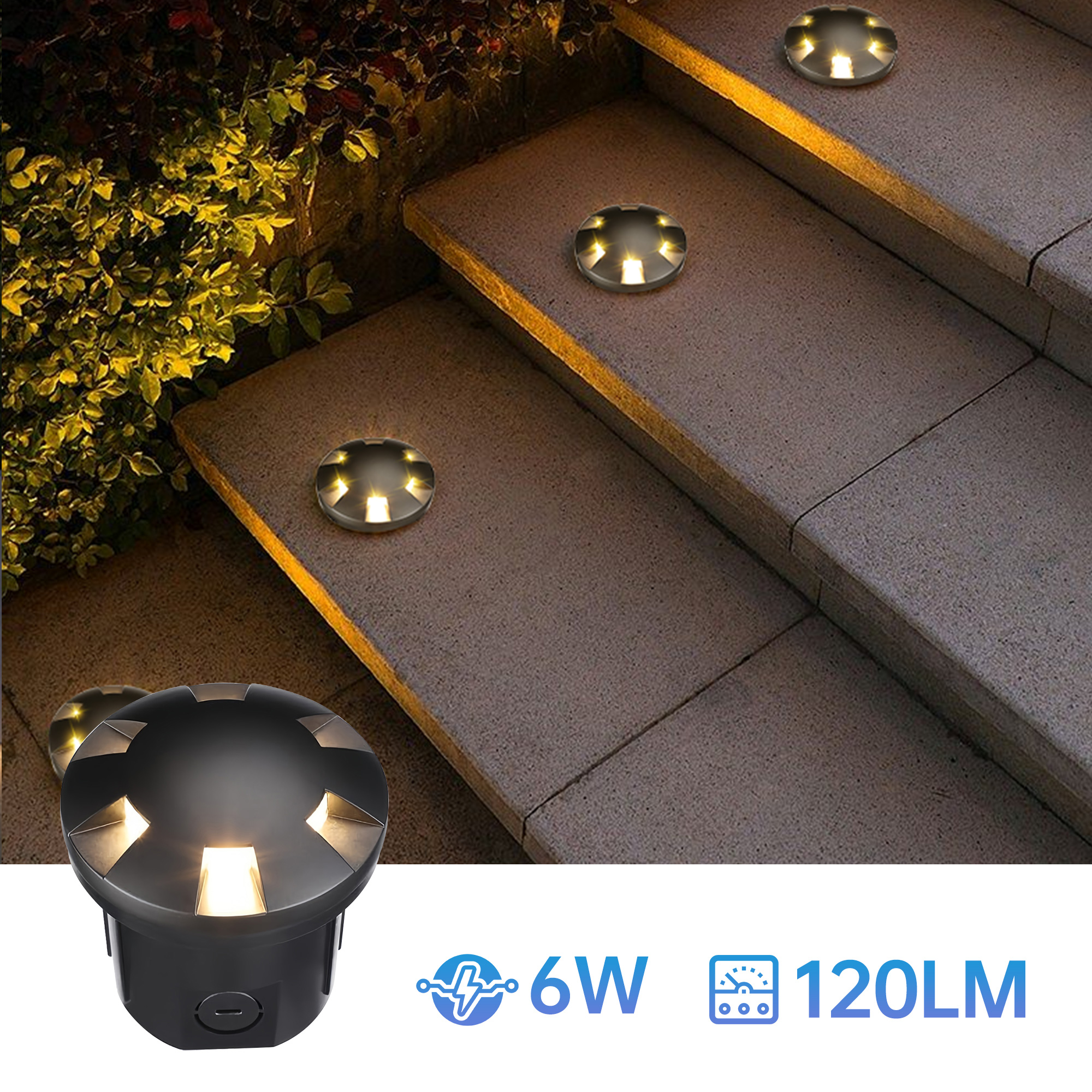 Custom High Quality Waterproof Black 6w Garden Inground Lamp Outdoor Led Underground Well Light 3CCT for Landscaping