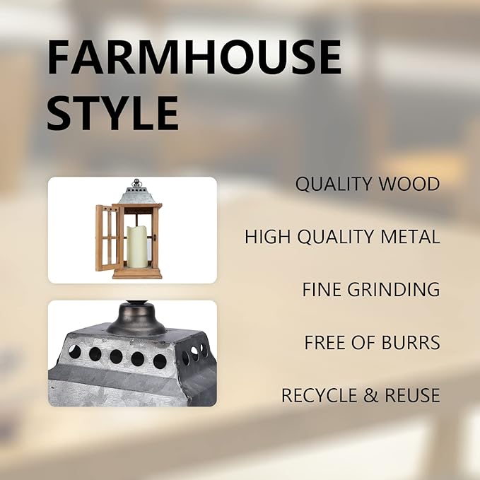 Set of 2 Vintage Style 15\" Waterproof Wood Candle Lanterns Indoor Outdoor Farmhouse Style for Porch Garden Weddings