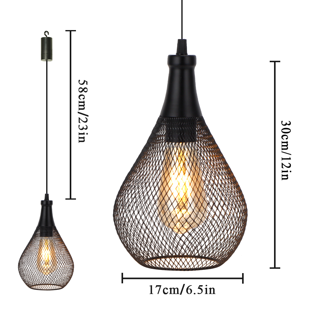 Industrial Style Hanging Battery Pendant Lamp Metal Mesh Outdoor Lamp With Timing Function