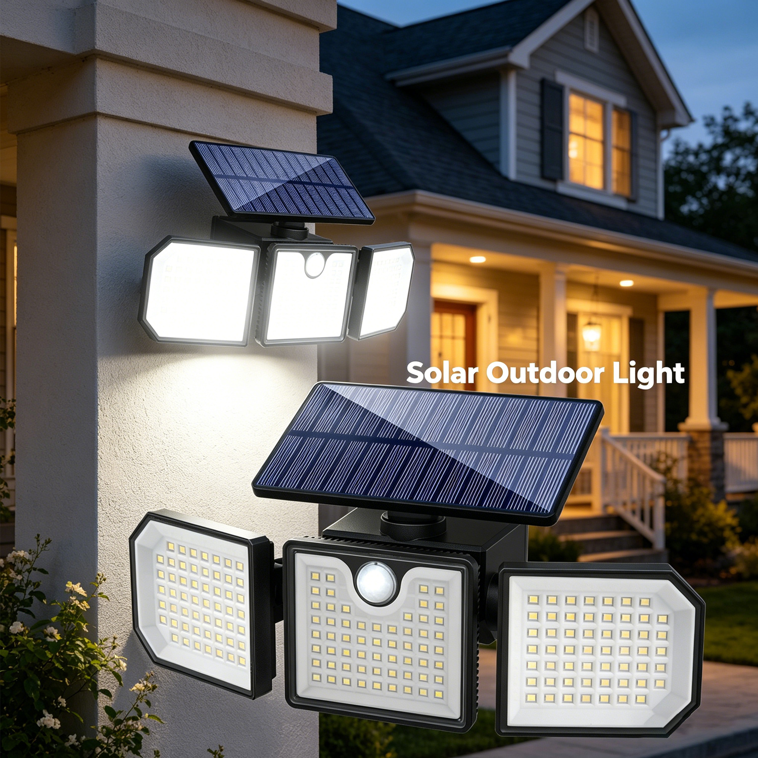 2 Packs LED Solar Motion Sensor Outdoor Wall Lights &amp; Spotlights Rotatable IP65 Waterproof for Garden Front Door Yard