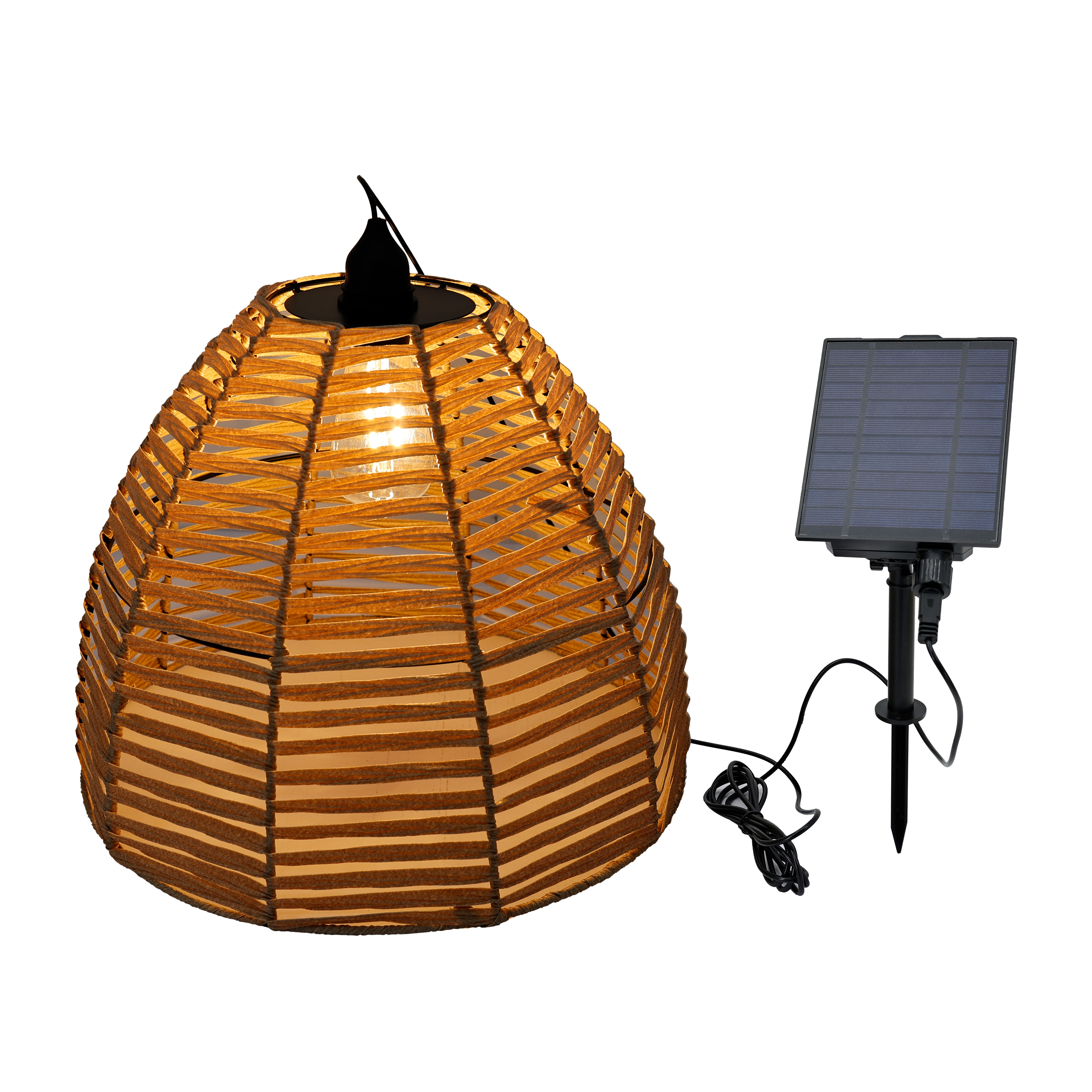 Solar Powered Rattan Pendant Light Outdoor Waterproof Hanging Lantern for Garden Patio Porch Decor